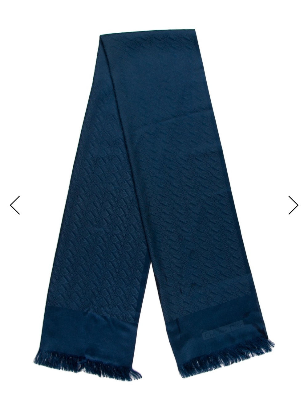Dior Silk Navy Fringe Scarf Includes Box